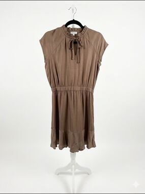 Nwt S'edge Taupe Ruffle-Hem Tie-Neck Mini Dress Size Xs
